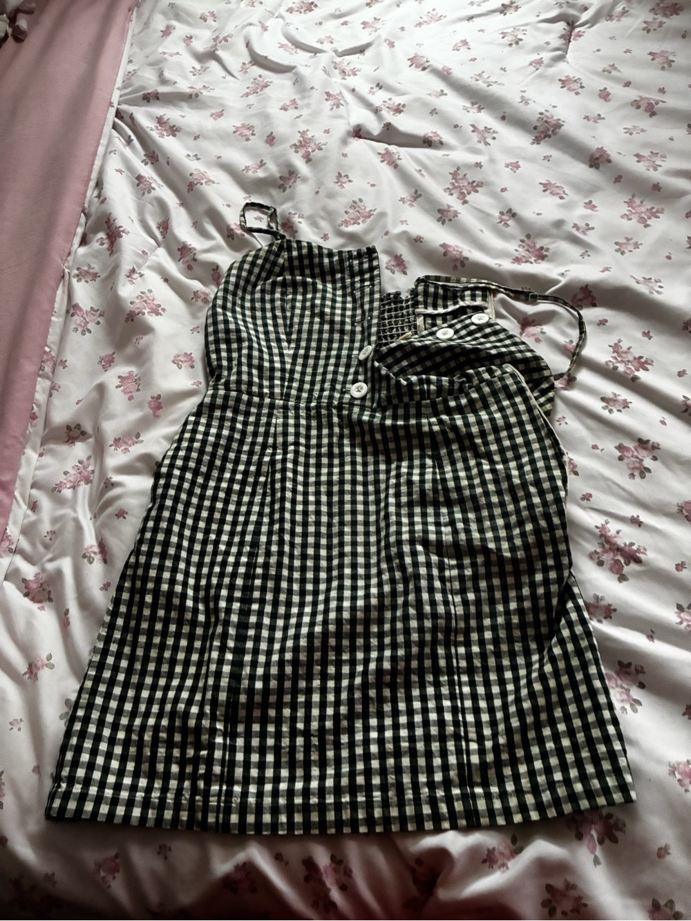 Green & White Gingham Sleeveless Dress